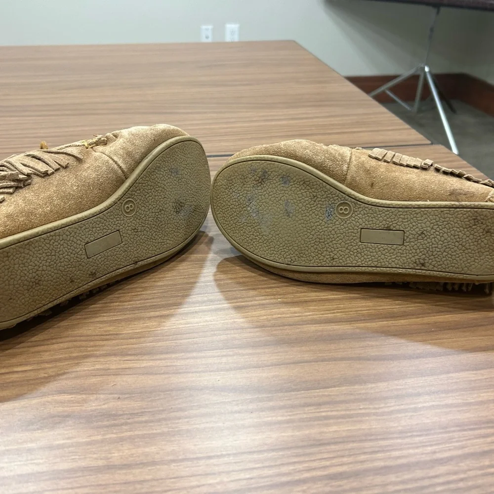 Tan Fringe Kids Moccasins size 8 Some wear but much more life to come